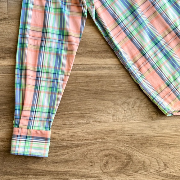 Southern Tide Medium Performance Stretch Collared Shirt Peach Green Plaid - Picture 10 of 14